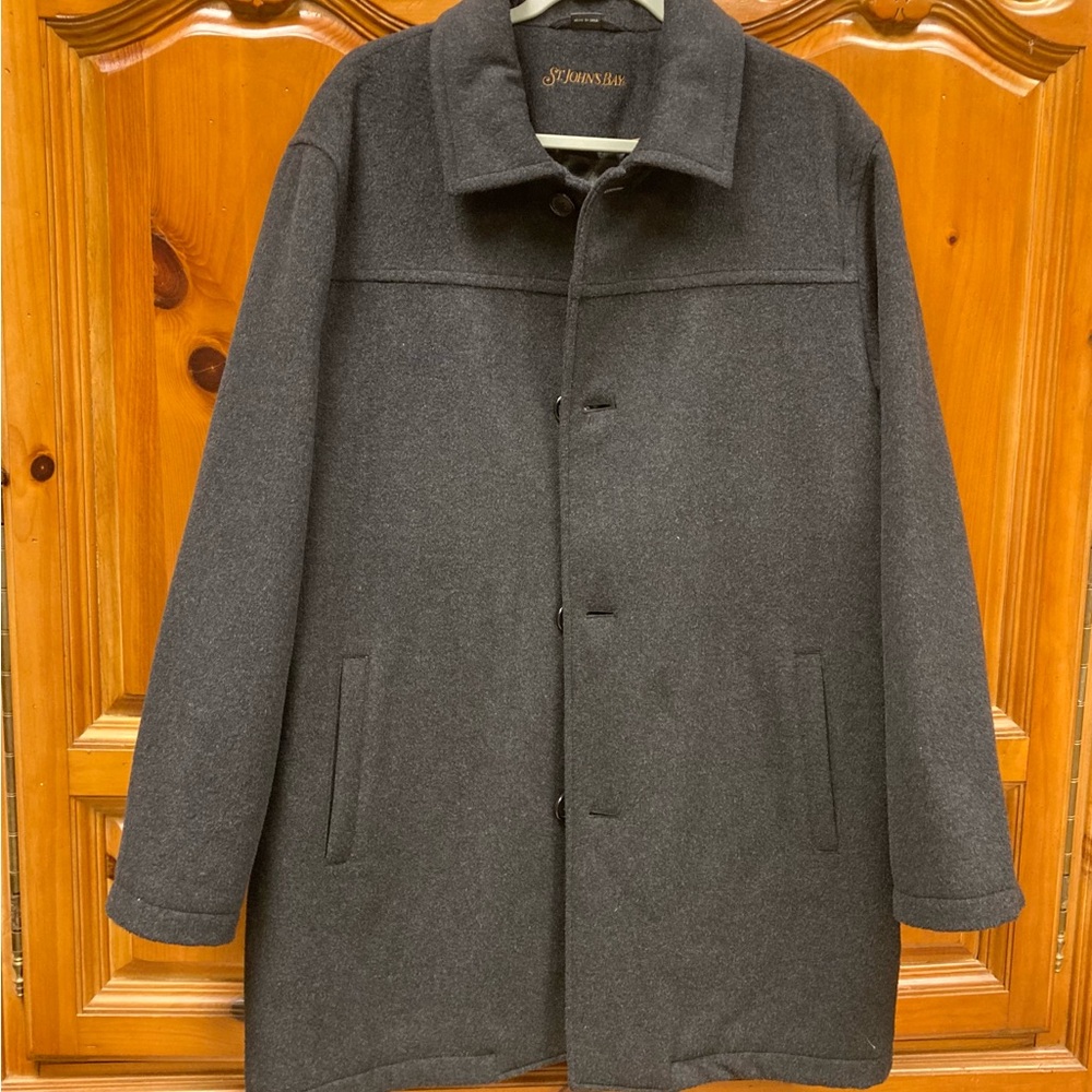 St. John’s Bay Men’s Wool-Blend Car Coat – Charcoal Gray, Quilted Lining